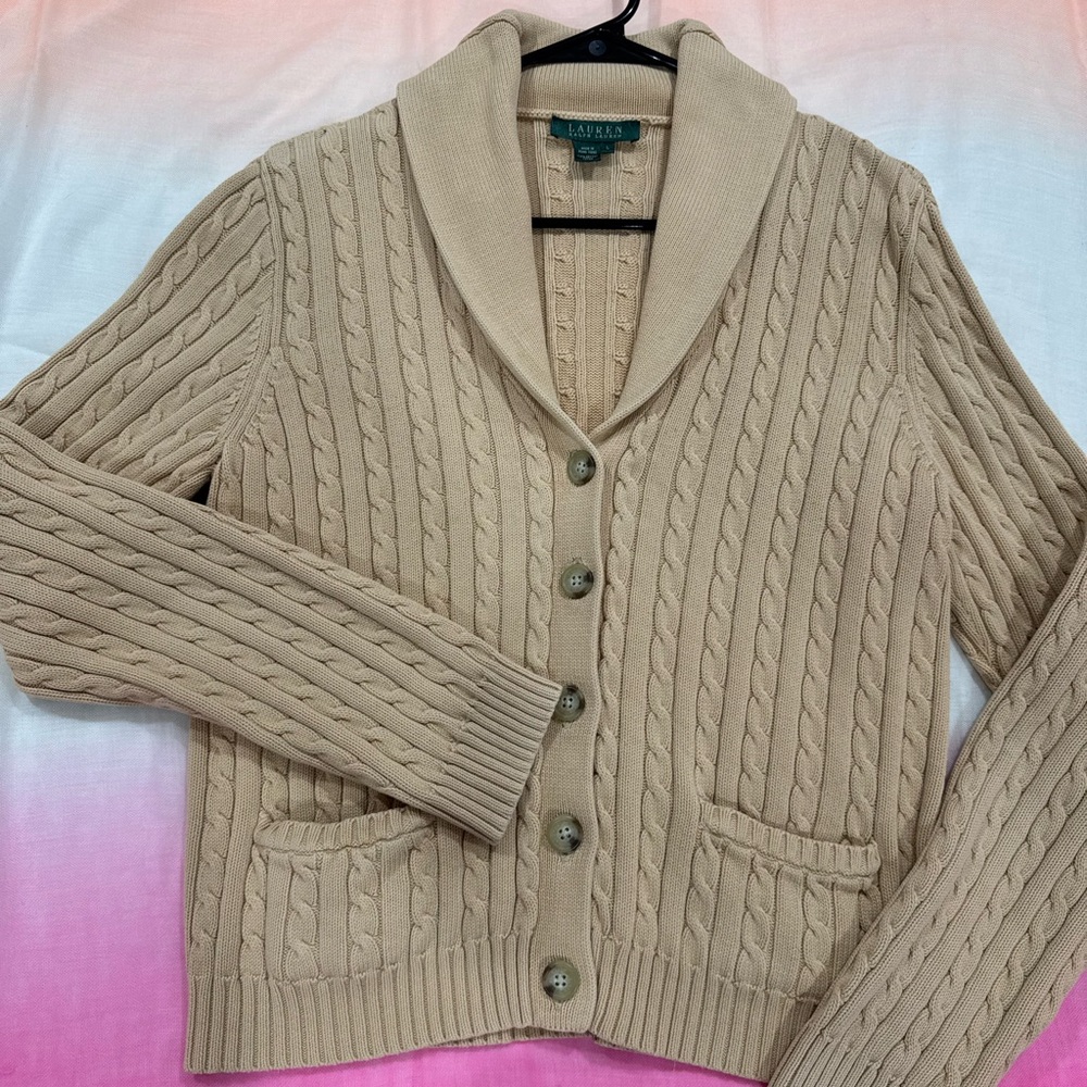 Ralph Lauren Women's Beige Cable Knit Cardigan
